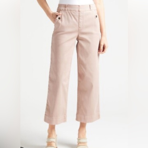 Spanx Stretch Twill Cropped Straight Wide Leg Pants Tan Medium - Picture 1 of 11